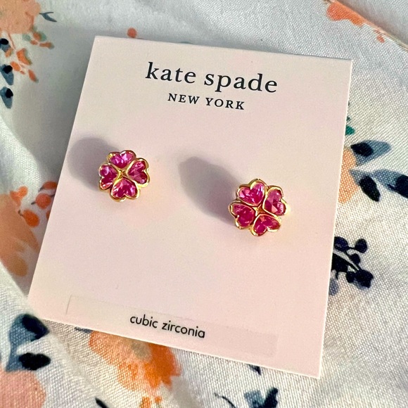 kate spade Jewelry - Kate Spade Lucky Clover Light Pink Cubic Zirconia Stud Earrings (Brand New)